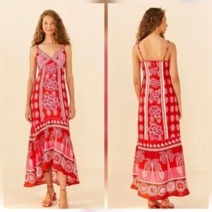 FARM Rio Red and Pink High Low Dress